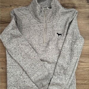 PINK Victoria's Secret Heather Gray Quarter-Zip Sweater